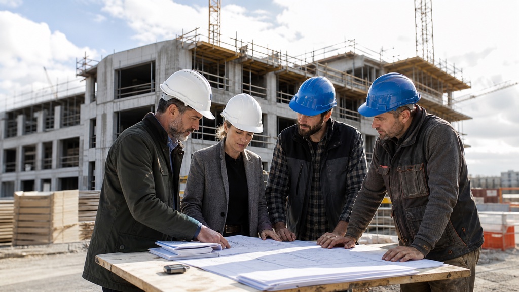 Artisan et maître d'ouvrage relisant un devis devant un chantier